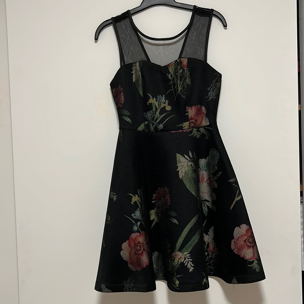 New Look Black Mesh Floral Print Party Dress